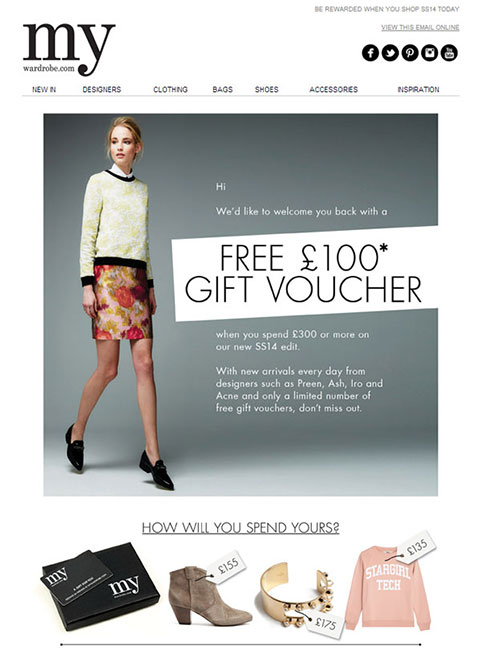Free voucher offers through visually impactful emails