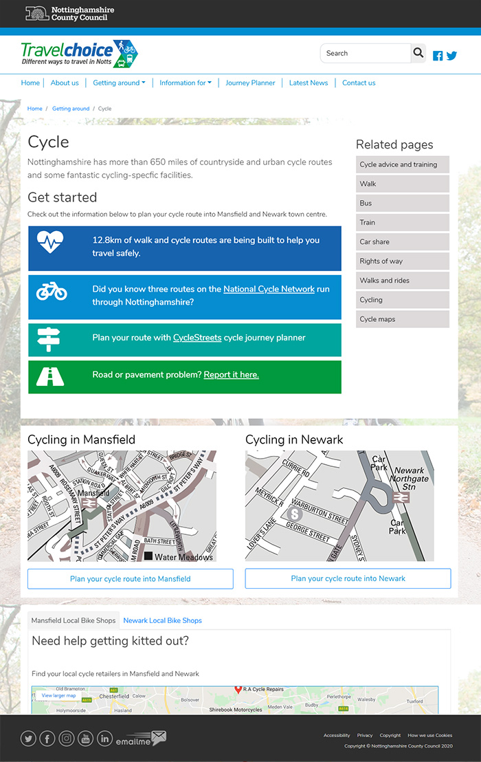 The cycle page introduced further colours | icons and the use of maps for the user